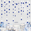 46 Feet Navy Blue White and Silver Circle Dots Garland Royal Blue Hanging Paper Polka Dots Streamer for Birthday Wedding Bridal Baby Shower Nautical Ahoy Achor Pirate Theme Party Decorations Supplies