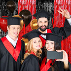 6 Pack Black Red Foil Fringe Curtain Backdrop, 3.28Ft x 8.2Ft Metallic Tinsel Foil Fringe Streamer Curtains for Photo Booth, Birthday, Wedding, New Year Party Decorations
