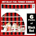 6 Pack 10 Ft Black and Red Foil Fringe Garland Metallic Streamers Tinsel Banner Wall Hanging Garland Backdrop for Parade Floats, Halloween, Christmas, Thanksgiving, New Year Party Decorations