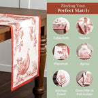 Maison d' Hermine Table Runner 100% Cotton Single Layer Table Runners 108 inches Long for Thanksgiving Christmas Decorations Home Kitchen Dining Party Wedding (Holy Jouy - Red, 14.5" x 108")