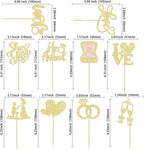 Ephlyn 30Pcs He Asked She Said Yes Cupcake Toppers Glitter Engagement Cupcake Toppers Diamond Ring Heart Love I Do Cupcake Picks for Engagement Wedding Party Cake Decorations Gold