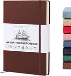 Beechmore Books A4 Sketchbook – 8.5x11 Premium Vegan Leather Bound Large Sketch Book Hardcover with 156 Thick 160gsm Perforated Ivory Pages, Blank Sketch Pad, Gift Boxed, Back Pocket, Ribbon Bookmark
