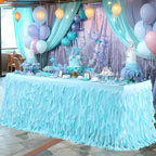 Partisky Aqua Blue Tulle Curly Willow Table Skirt for Rectangle Table 14ft, Ruffle Tutu Table Cloth for Boys Baby Shower,Birthday Party Candy Cake Tables