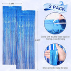 2 Pack Laser Blue Foil Fringe Backdrop Curtains, Tinsel Streamers Birthday Party Decorations, Fringe Backdrop for Graduation, Baby Shower, Gender Reveal, Disco Party