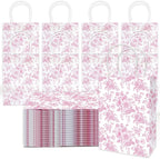 JarThenaAMCS 52Pcs Pink Floral Paper Gift Bag Vintage Wildflower Treat Bags with Handles Chinoiserie Candy Goodie Bags for Spring Summer Birthday Wedding Bridal Shower Party Favors Supplies