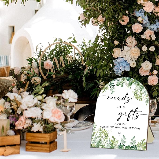 Cards and Gift Sign, Thank You for Your Gift and Well Wishes Sign, Eucalyptus Leaf Decoration Bridal Shower with Stand, Baby Shower Favors, Party Decor Supplies 9 * 11IN