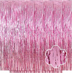 5 Pack Pink Foil Curtain Backdrop 3.2ft x 9.8ft Metallic Tinsel Foil Fringe Curtains Streamer Photo Booth Backdrop for Birthday Party Engagement Bachelorette Party Decorations (Pink)