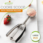 Spring Chef Large #20 Stainless Steel Cookie Scoop for Baking, Multifunctional Cookie Dough Scoop with Trigger Release - Dishwasher Safe Melon Baller - 2.93 Tablespoon Food Scooper for Kitchen - Black