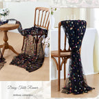 JIALE 3 Pack Black Floral Table Runner, Embroidery Daisy Seasonal Table Decorations, 120Inch 10FT Tulle Fabric for Home Decor, Bridal Shower Wedding, Baby Shower Parties, DIY Craft