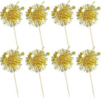 Ephlyn 30Pcs Foil Firework Cupcake Toppers Happy Birthday Cake Toppers Tinsel Flower Drink Stirrers Cocktail Food Fruit Toothpicks for Valentine's Day Party Decorations Gold