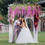 24 Pack Purple Red Wisteria Hanging Flowers Garland, 3.77 Feet Artificial Flower Vines, Fake Wisteria, Artificial Vines Hanging Garland for Backdrop Outdoor Yard Garden Decor