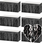 6 Pack 29x108 Inch Black Wave Foil Fringe Table Skirts Metallic Banner for Tinsel Streamer Garland Backdrop for Parade Floats Wedding, Mother's Day, Birthday Mardi Gras Party Decorations