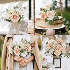 AmyHomie Nude Color Artificial Flowers Combo Silk Mix Peony Rose Fake Flowers w/Stem for DIY Wedding Bouquets Centerpieces Arrangements Table Fall Decor Party Bridal Baby Shower Home Decorations