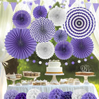 Purple Party Decorations,23Pcs Lavender Birthday Decorations with Hanging Paper Fans,Pom Poms Flowers Packs for Girls Women Birthday Party, Bridal Shower,Baby Showers,Wedding