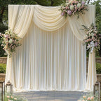 20 ft x 10 ft Wrinkle Free Ivory Backdrop Curtain for Wedding Parties, Polyester Ivory Photo Backdrop Drapes 4 Panels 5x10ft for Baby Shower Photoshoot Engagement Birthday Party Photography Background
