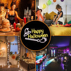 Happy Halloween Neon Sign Witch Hat Neon Sign Dimmable Broom Led Wall Decor Neon Lights Halloween Decorations for Home Spooky Party Kids Room