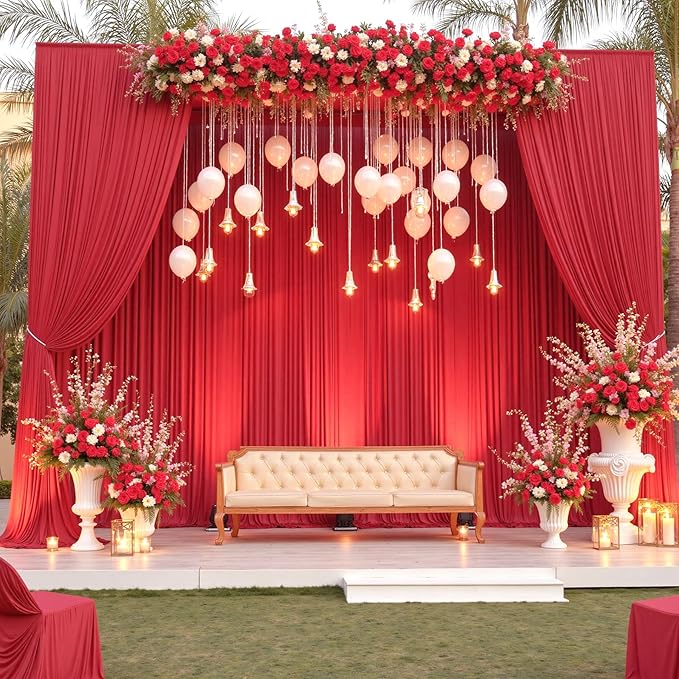 40×12ft Wrinkle Free Red Backdrop Curtain for Wedding Parties,8 Panels 5×12ft Long Soft Silky Polyester Backdrop Drapes Red Photo Back Drop Curtains for Photography Stage Christmas Background Cloth