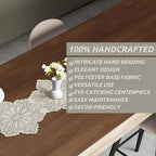 Beaded Table Runner - Elegant & Versatile Dining & Kitchen Linen for Home Decor, Weddings, Parties, Special Occasions, Modern Table Decoration & Luxury Festive Accessory (Ivory) - CLEENTABLE