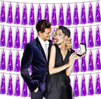 4P Purple Foil Fringe Tassel Banner Garland Metallic Tinsel Streamers Wall Hanging Curtain Backdrop Banner for Parade Floats, 2024 Graduation Decorations, Father's Day Party Decoration