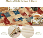 4th of July Table Runner, Rustic Vintage Country Red White Blue American Stars Independence Day Print Table Cover for Farmhouse Kitchen Dining Table Decor, 13x120inch