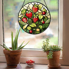 Stained Glass Window Hanging - Red Strawberry Suncatcher for Doors Window Home Green Plant Sun Catchers Decor Christmas Mother's Day Birthday Gifts for Teacher Women Men Mom Nana 11.8 in