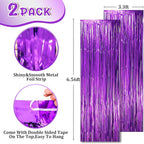 2 Pack Purple Tinsel Foil Fringe Curtains, Purple Party Decorations, Metallic Tinsel Party Streamers Backdrop for Halloween Mermaid Bachelorette Graduation Party Decorations