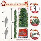 16 Ft Christmas Cedar Garland for Staircase Railing Real Touch Soft Bendable Faux Winter Xmas Greenery Pine Garlands Mantle Garland for Decoration for Window Fireplace Door Railing Wall Home Decor