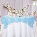 ShinyBeauty Iridescent Aqua Sequin Tablecloth Square Tablecloths Glitter Table Overlay Aqua Blue TableCover Sequin Table Cloth Small Linen for Birthday Baby Shower Decor (54”X54”)