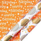 LeZakaa Reversible Birthday Wrapping Paper Roll for Girls Women, Happy Birthday Lettering, Orange Flower Balloon Design, Mini Roll, 17 inches x 32.8 Feet (46.45 sq.ft.)