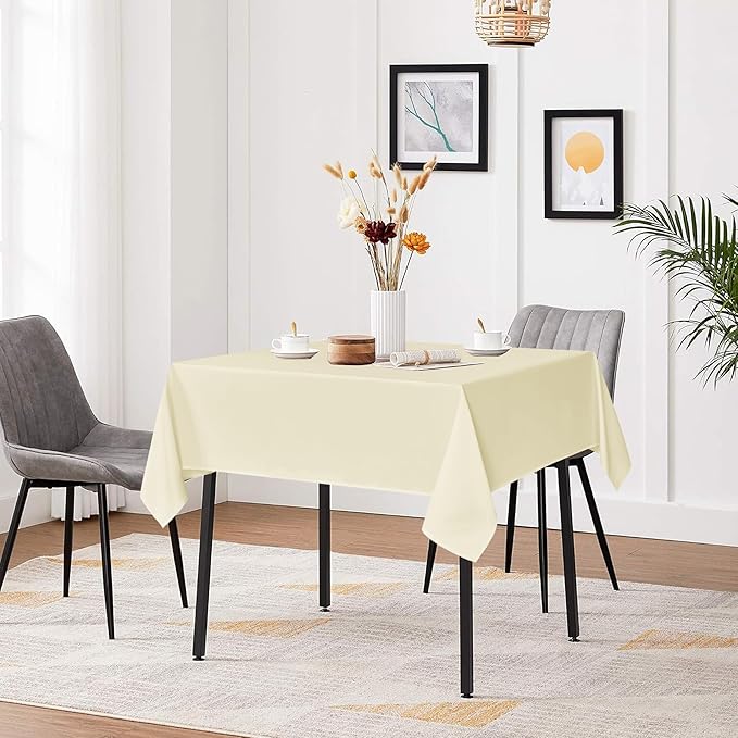 sancua Square Tablecloths 85x85 Inch, 2 Pack - Beige Fabric Table Cloth for Square or Round Tables, Washable Polyester Table Cover for Outdoor Party, Birthday, Buffet, Resturant