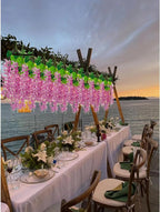 12 Pack Purple Red Wisteria Hanging Flowers Garland with Lights, 3.44 Feet Artificial Flower Vines, Fake Wisteria, Artificial Vines Hanging Garland for Backdrop Outdoor Patio Garden Decor