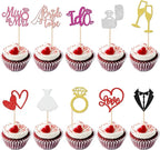 30 PCS He Asked She Said Yes Cupcake Toppers Glitter Engagement Cupcake Toppers Miss to Mrs I Do Love Heart Ring Miss to Mrs Cupcake Picks for Wedding Engagement Party Cake Decorations Supplies Multi