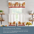 Elrene Home Fashions Autumn Pumpkin Grove Window Tier Set and Kitchen/Café Valance, 60"x36" (Set of 2 Tiers & Valance), Multi Color