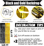 4 Pack 3.2Ft x 6.6Ft Black and Gold Fringe Curtain Backdrop, Metallic Tinsel Foil Fringe Streamers Curtains Background for Photo Booth Birthday Wedding Graduation Carnival Party Decorations