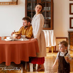 Biscaynebay Fall Tablecloth Textured Fabric Round Tablecloths 90", Rust Thanksgiving Autumn Harvest Water Resistant Fabric Tablecloths for Kitchen, Dining, Wedding, Parties Machine Washable