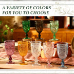 18 Pack Plastic Goblets 10oz Upgrade Vintage Water Goblet Plastic Wine Glasses Colored Retro Embossed Glassware for Party Wine Bar Juice Baby Shower Wedding Reception Grand (Black)