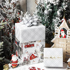 LeZakaa Christmas Silver Wrapping Paper Jumbo Roll for Boy Kid, Red Truck, Snowy Pine Forest & Grid Plaid, Silver Foil Reversible Design for Winter Holiday Family Gathering, 30 inches x 32.8 Feet
