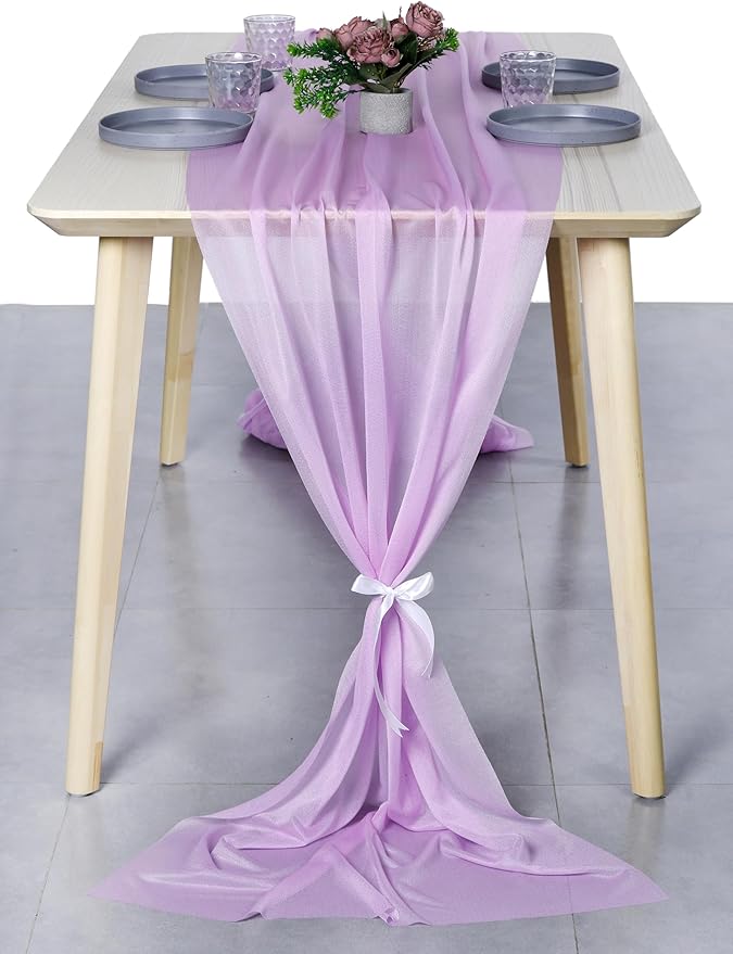 MDS 25 Pack 10ft Chiffon Table Runner 29 x 120 Inches Sheer Wedding Runner Romantic Rustic Table Runner for Wedding Decorations, Birthday Parties, Bridal Shower Party Arch Decor - Orchid