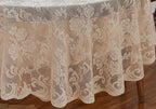 LinenZone Linen Round Tablecloth for Rustic Vintage Decor. Sheer Lace Works Great As Wedding, Thanksgiving or Christmas Tablecloth (Mia 48 Round, Linen)
