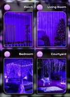 Brightown 300 LED Purple Fairy Curtain Lights, 9.8ft x 9.8ft Curtain String Lights, USB Plug in 8 Lighting Modes LED Christmas String Hanging Lights with Remote for Bedroom Indoor Outdoor Weddings