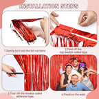 Red Tinsel Backdrop, 2Pack Fringe Curtains, Red Foil Tinsel Party Streamer Backdrop Curtains, Engagement Wedding Photo Backdrop Party Decorations for Wedding Anniversaries Christmas Baby Shower Decors