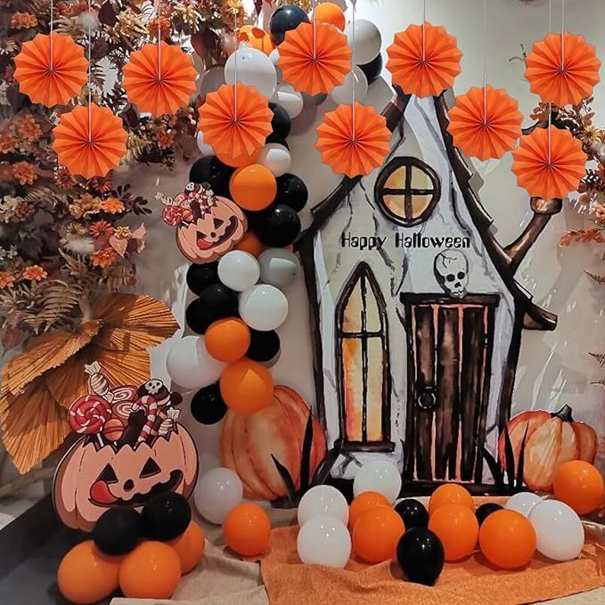 Orange Birthday Party Decorations,DIY Orange Paper Fans Hanging Decoration,8in Halloween Paper Fans,Halloween Decor,Fox Birthday Decorations Events Accessories 30 Color DIY Set (Orange)