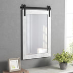 COGOOD Farmhouse Bathroom Mirror - 42 x 29 Rustic Barn Door Style Mirror for Living Room, Entryway, Vanity Wall Decor (White)