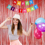 Foil Fringe Curtains Party Decorations - Melsan 3 Pack 3.2 x 8.2 ft Tinsel Curtain Party Photo Backdrop for Birthday Party Baby Shower or Graduation Decorations (Pure red)