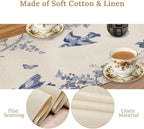 Monochrome Sketch Flowers Bird Table Runner, Seasonal Spring Fall Plants Blue Florals Dinner Runner for Home Kitchen Dining Table Party Holiday Decoration 13"x90"