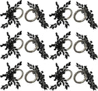 Napkin Rings Set of 12 for Dining Table Decoration Parties Everyday Metal Napkin Holder Leaf Black (Pack of 12)