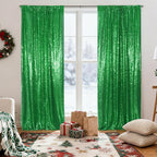 Poise3EHome Green Sequin Backdrop Curtain, 2 Panels 2FTx8FT Glitter Background for Party Halloween Birthday Party Baby Shower Wedding Christmas Thanksgiving Holiday Festival Decor