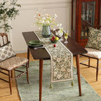 ISAENNE Designer Green Elegant Linen Table Runner 87 Inches Long,Flower and Leaves Pattern Wrinkle Resistant Table Runners for Dining Tables,Thanksgiving,Kitchen Tables,Christmas,12"*87"-Brune
