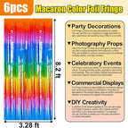 6 PackRainbow Foil Fringe Curtain Backdrop, 3.28Ft x 8.2Ft Metallic Tinsel Foil Fringe Streamer Curtains for Photo Booth, Birthday, Wedding, New Year Party Decorations