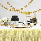 3 Pack 29x108 Inch Light Gold Foil Fringe Table Skirts Metallic Banner for Tinsel Streamer Garland Backdrop for Parade Floats Wedding Thanksgiving Birthday Christmas Halloween Party Decoration